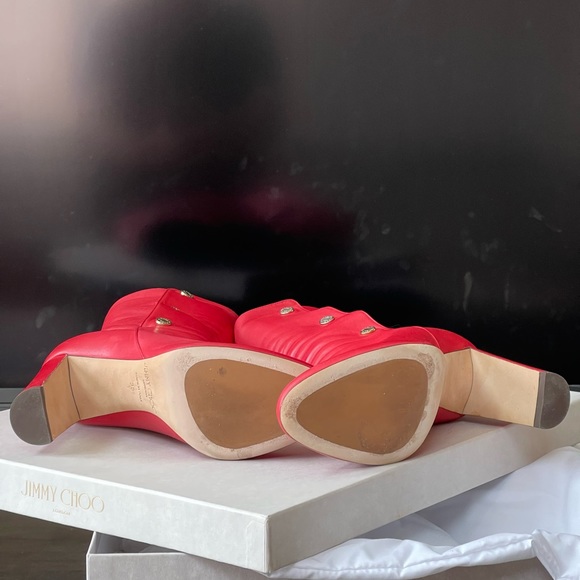 Jimmy Choo Shoes Jimmy Choo Dayno Red Leather Mid-Calf Boots - Picture 6 of 6